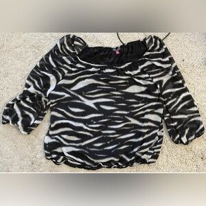 VINCE CAMUTO black white zebra striped 3/4 sleeve shirt top blouse XL 16
